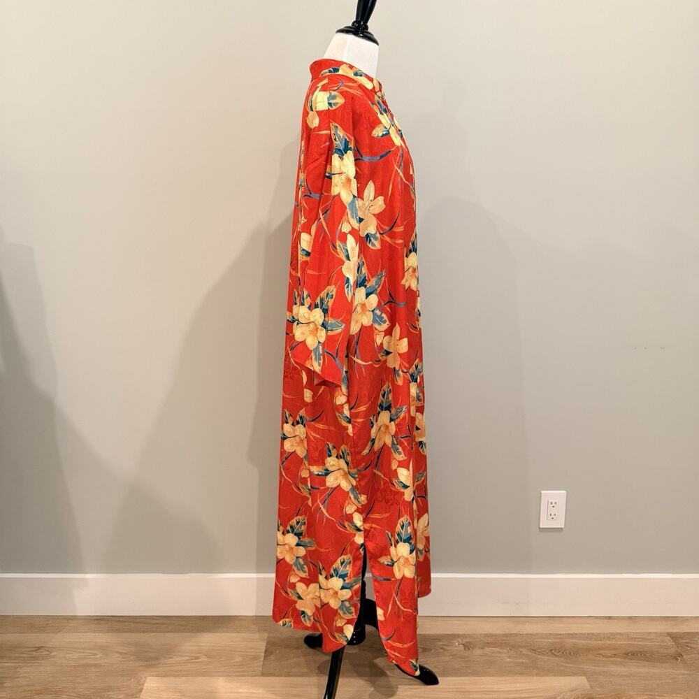 Vintage 1970s Mrs. Roper Red Floral Caftan Muumuu Dress Zip Front Plus Size 1X - Picture 5 of 13